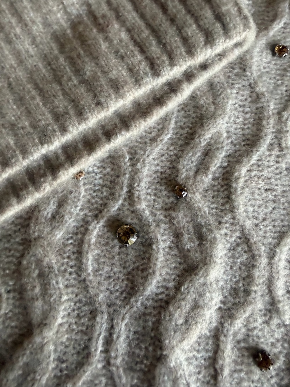 Chico's Beaded Cable Knit Scoop Sweater in Heather Gray